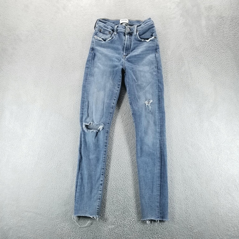 Agolde Jeans Womens 27 Blue Sophie Skinny Mid‎ Rise Distressed Raw Hem Stretch
